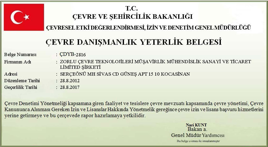 Çevre Danışmanlık Yeterlik Belgesi
